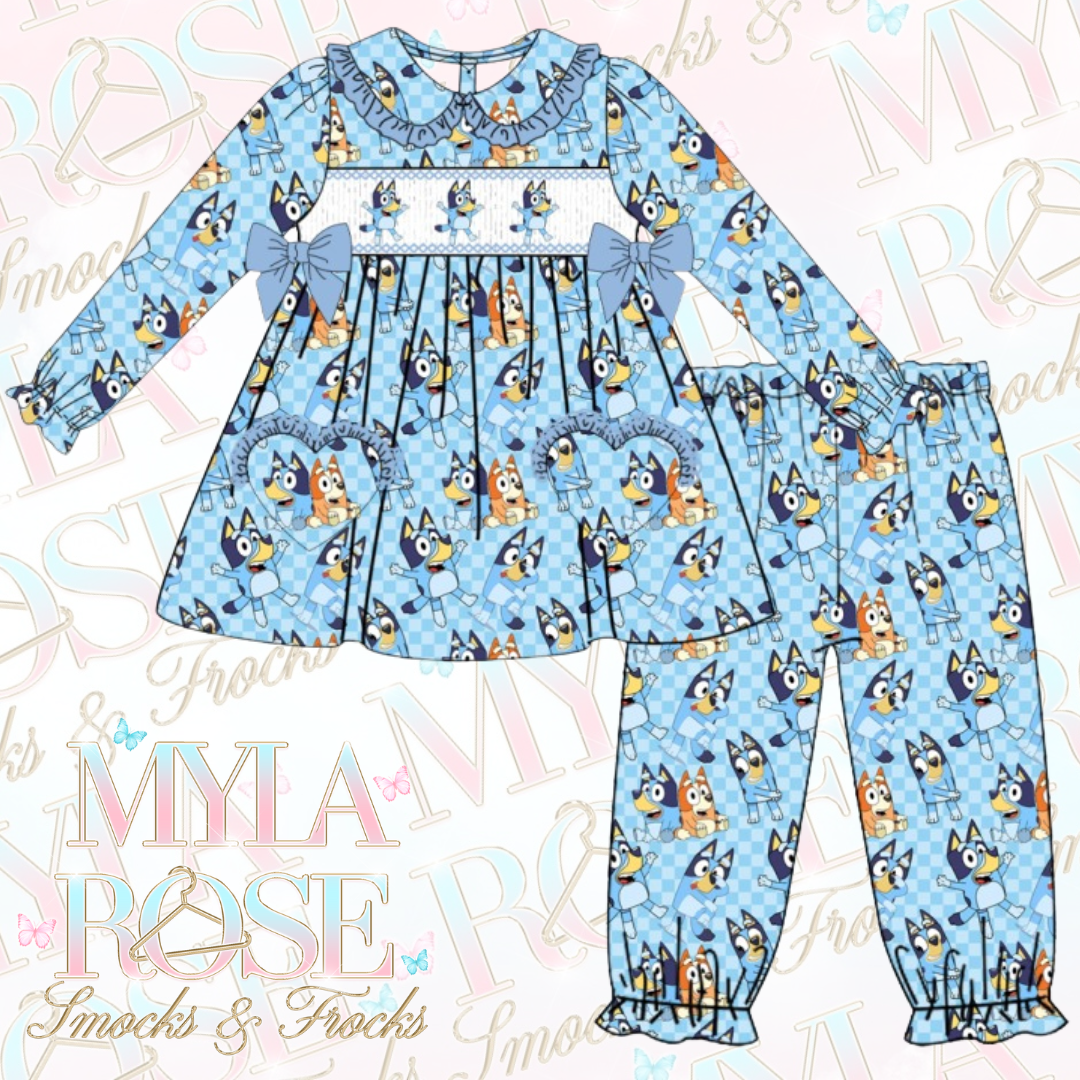 Girls Bluey Exclusive Smocked Pyjamas (Pre Order 5-6 Weeks Delivery)