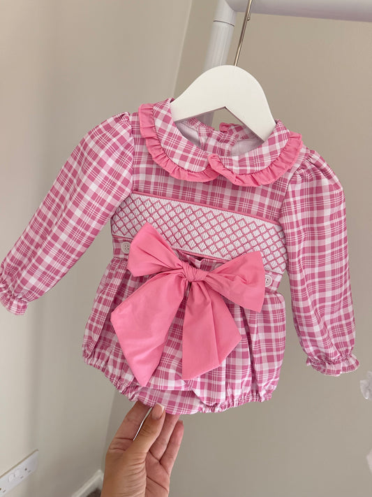 Ariella Checked Exclusive Smocked Romper