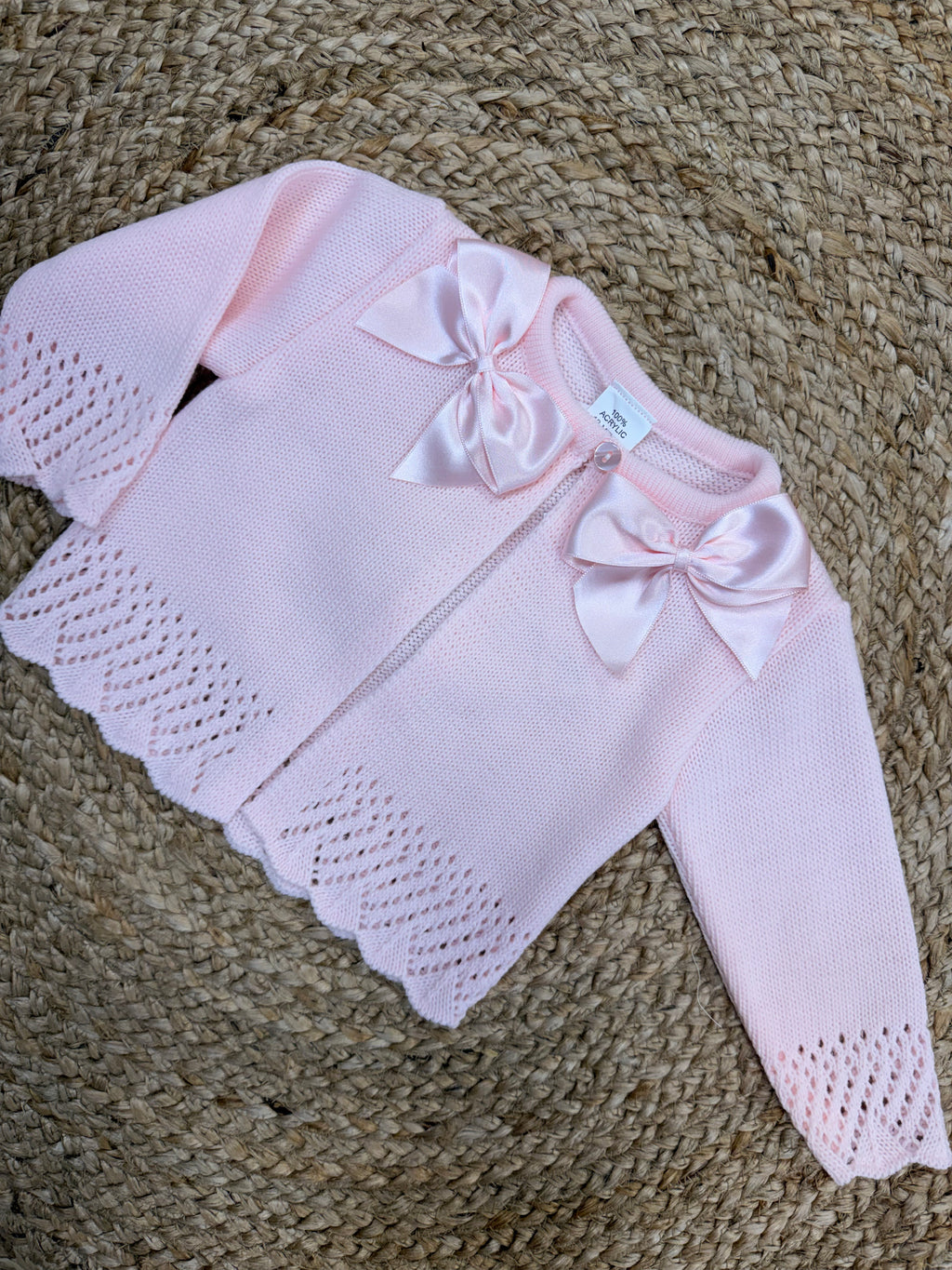Pink Knitted Double Bow Cardigan