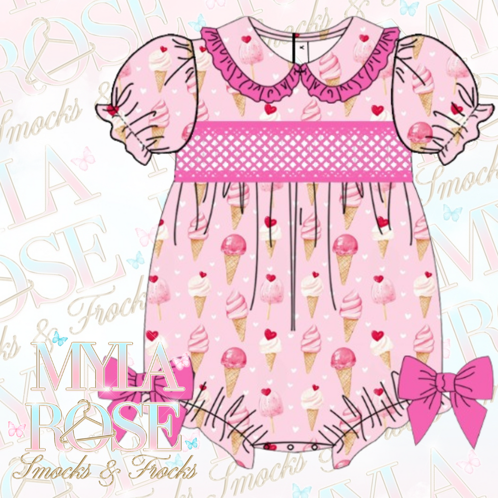 Girly Pink Ice Cream Exclusive Smocked Romper