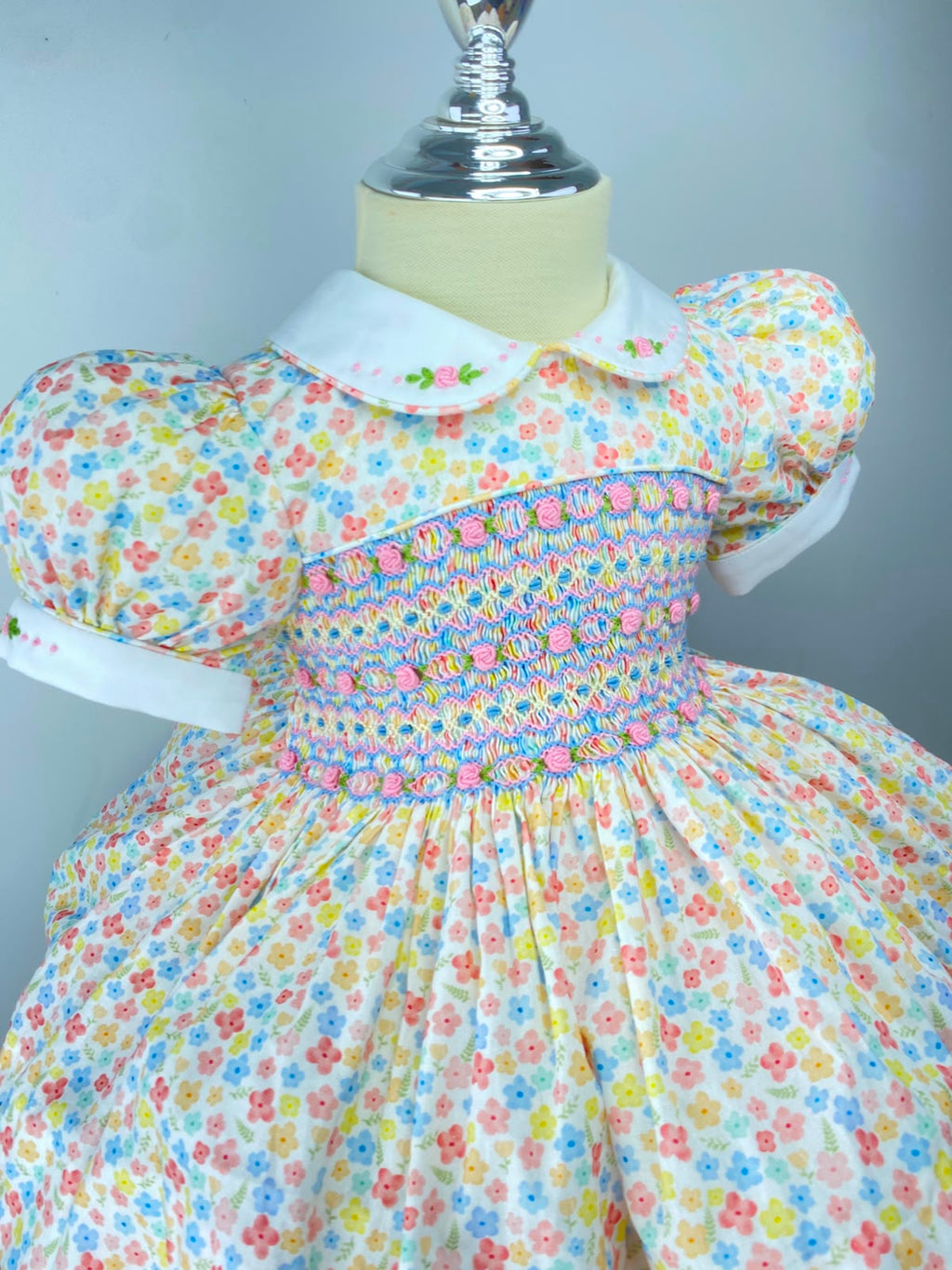 Harmony Floral Hand Smocked Dress With Knickers & Hair Accessories (Pre Order)