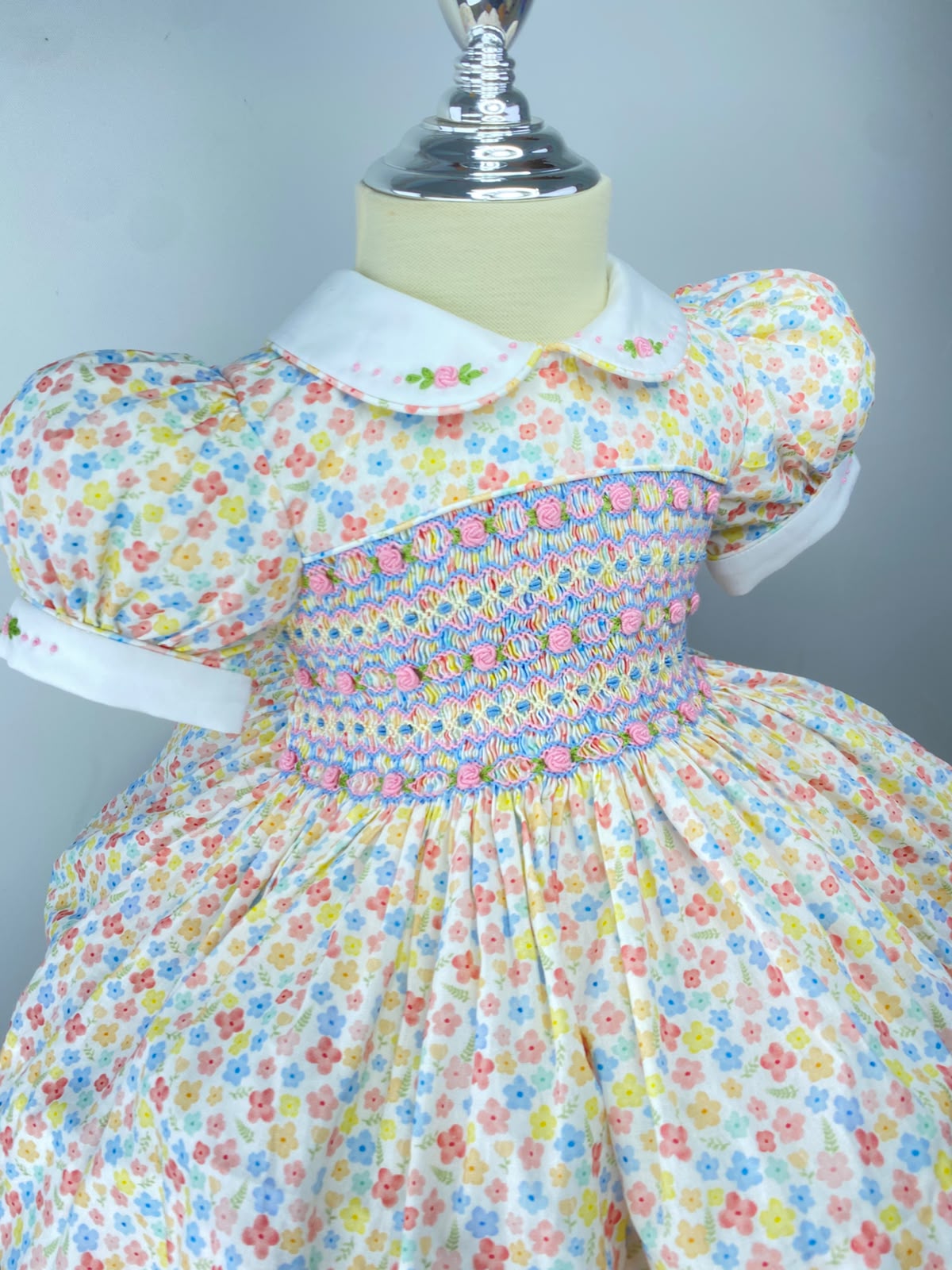 Harmony Floral Hand Smocked Dress With Knickers & Hair Accessories (Pre Order)