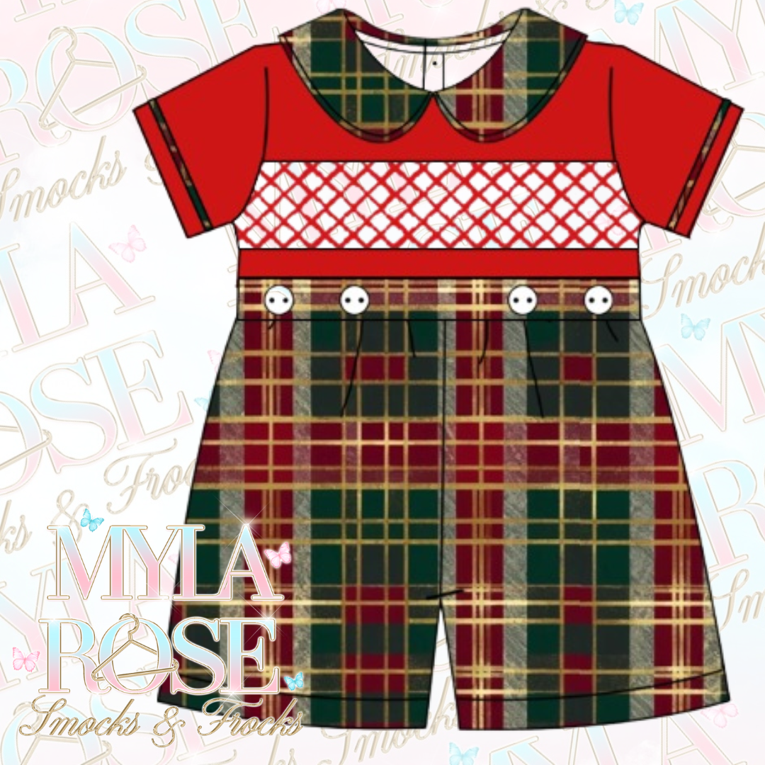 Traditional Red / Green Tartan Boys Shorts Set