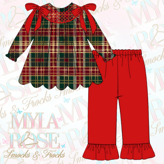 Traditional Red / Green Tartan Frill Pyjama Set (Pre Order 6-7 Weeks Delivery)