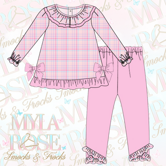 Girly Pink Tartan Legging Set (Pre Order 5-6 Weeks Delivery)