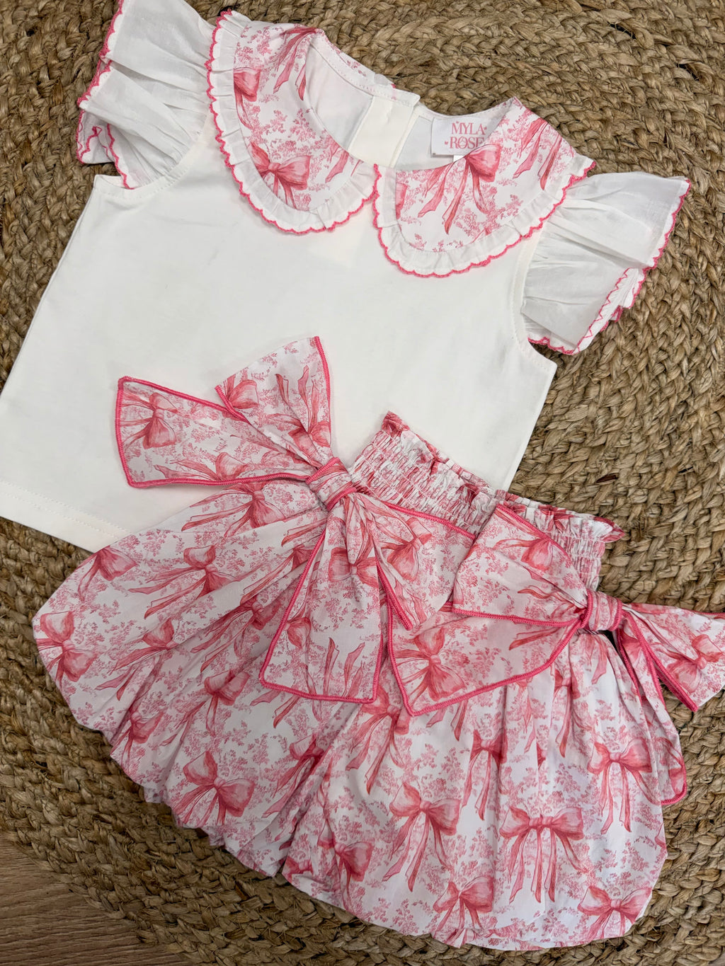 Pink Bow Toile Bubble Skort & Blouse