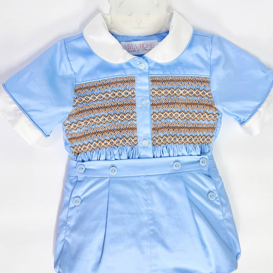 Louie Baby Blue Hand Smocked Suit (In Stock - Ready To Post)