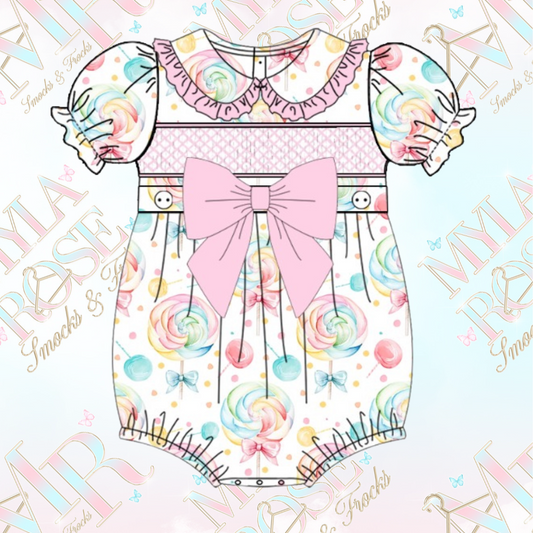 Candy Land Exclusive Smocked Romper (Pre Order 5-6 Weeks Delivery)