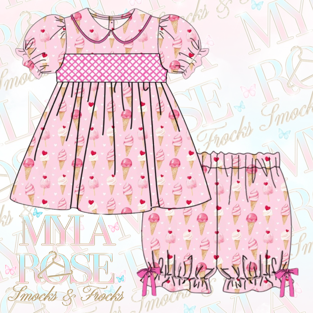 Girly Pink Ice Cream Exclusive Smocked Dress Set (Pre Order)