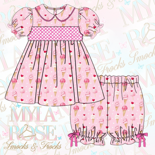 Girly Pink Ice Cream Exclusive Smocked Dress Set (Pre Order)