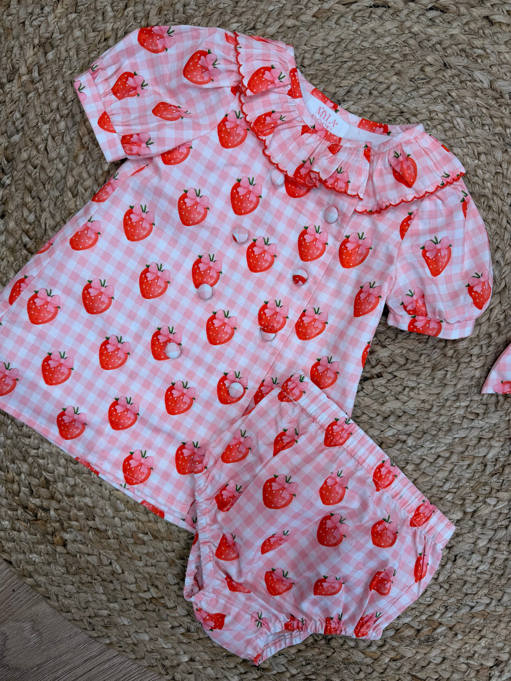 Gingham Strawberry Girls A Line Dress & Knickers