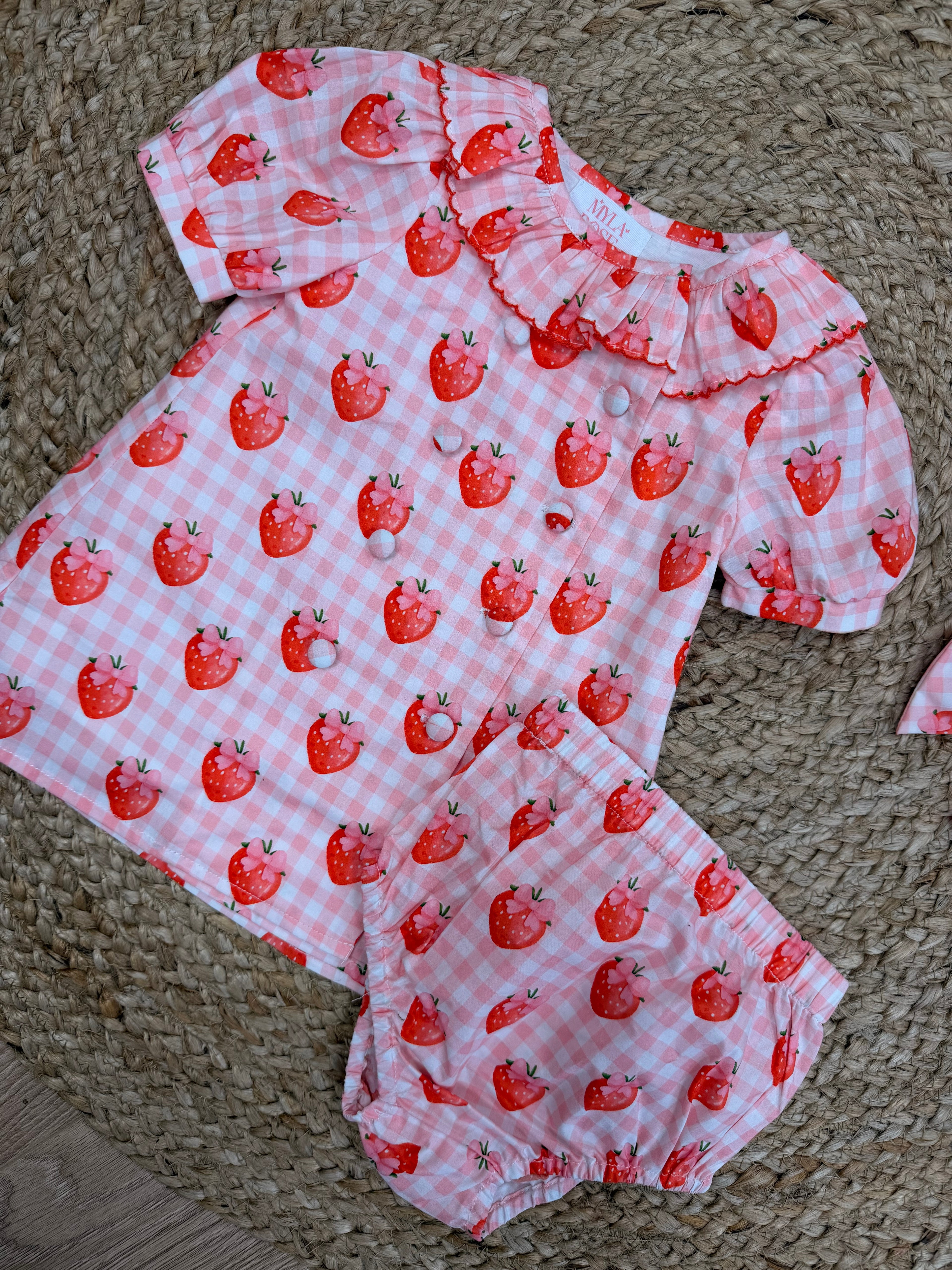 Gingham Strawberry Girls A Line Dress & Knickers