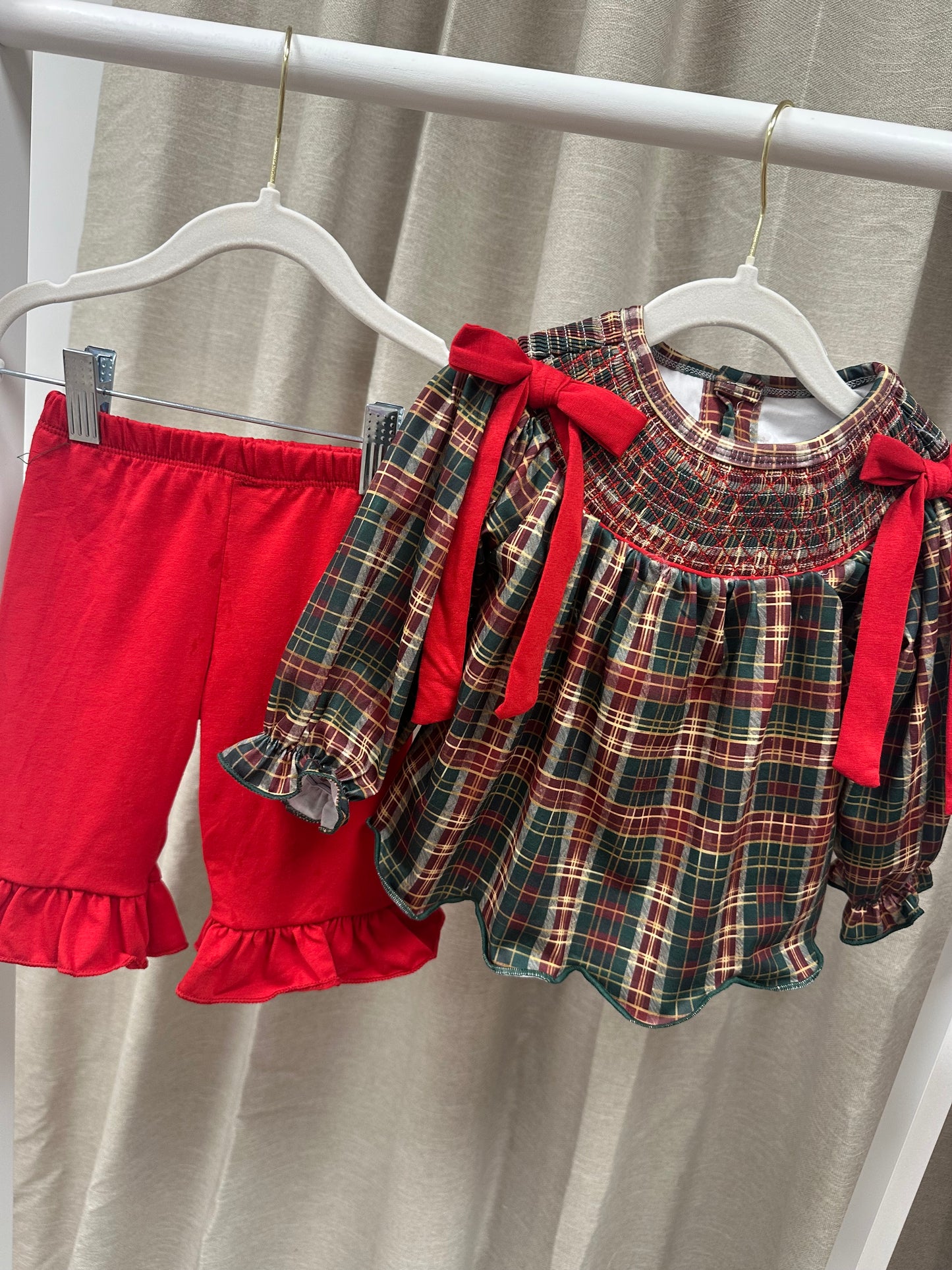 Traditional Red / Green Tartan Frill Pyjama Set