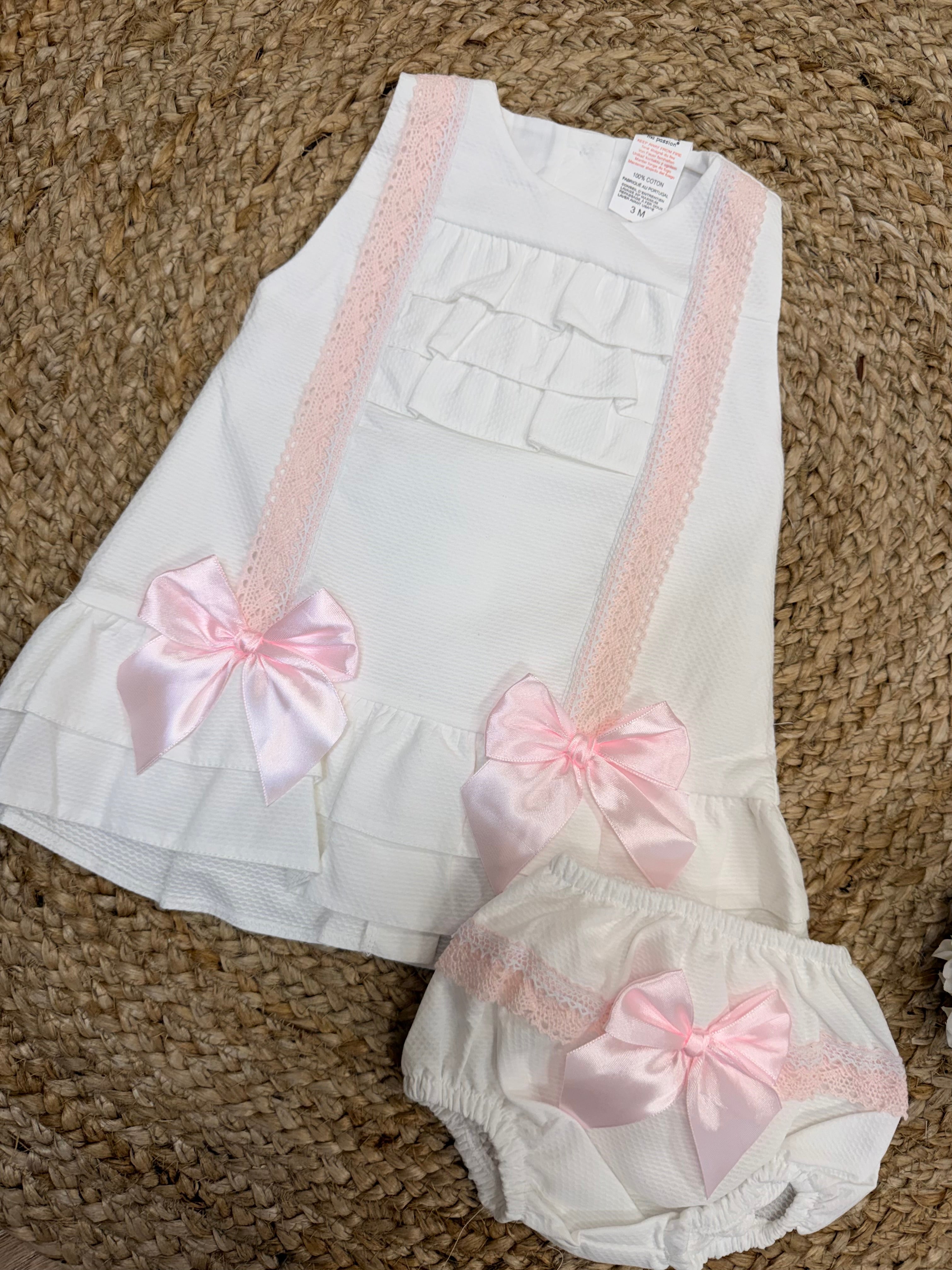 White / Baby Pink Frill A Line Dress