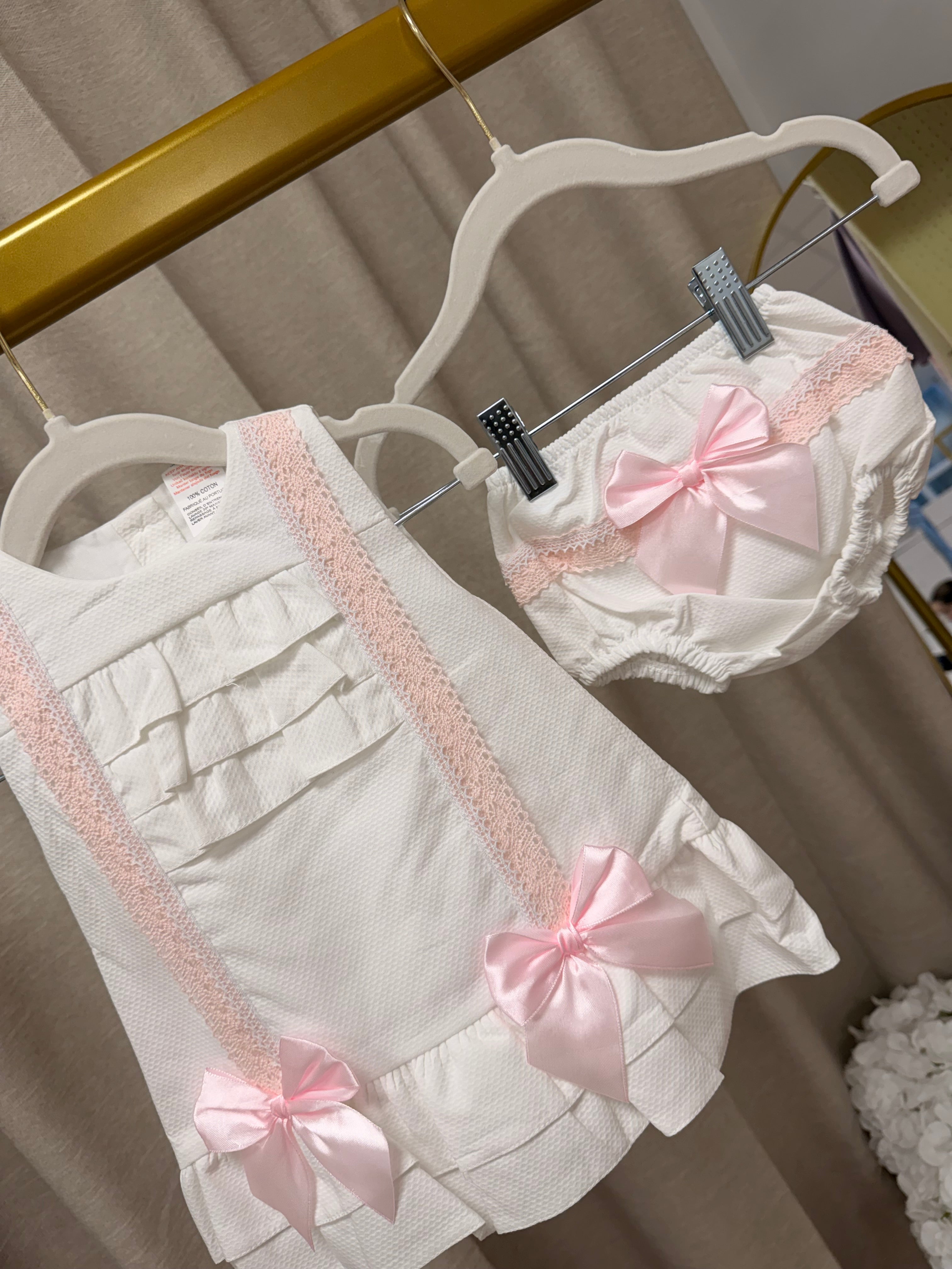 White / Baby Pink Frill A Line Dress