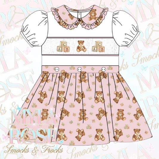 Pink Teddy Smocked Skirt Set (Pre Order 6-7 Weeks Delivery)