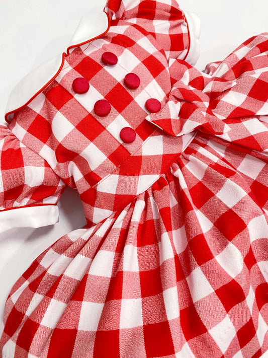 Red Gingham Classic Dress With Knickers & Hair Accessories (Pre Order 2 Weeks Delivery)