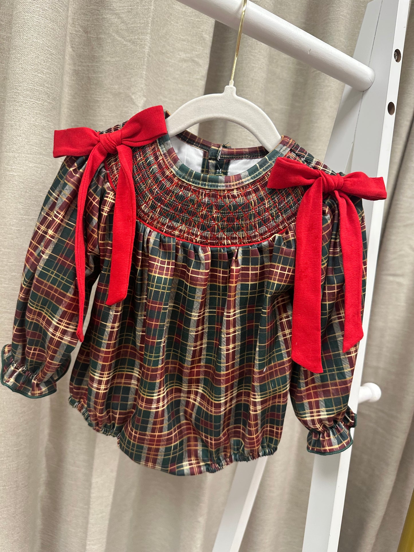 Traditional Red / Green Tartan Smocked Romper