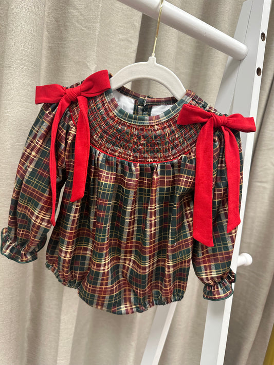 Traditional Red / Green Tartan Smocked Romper