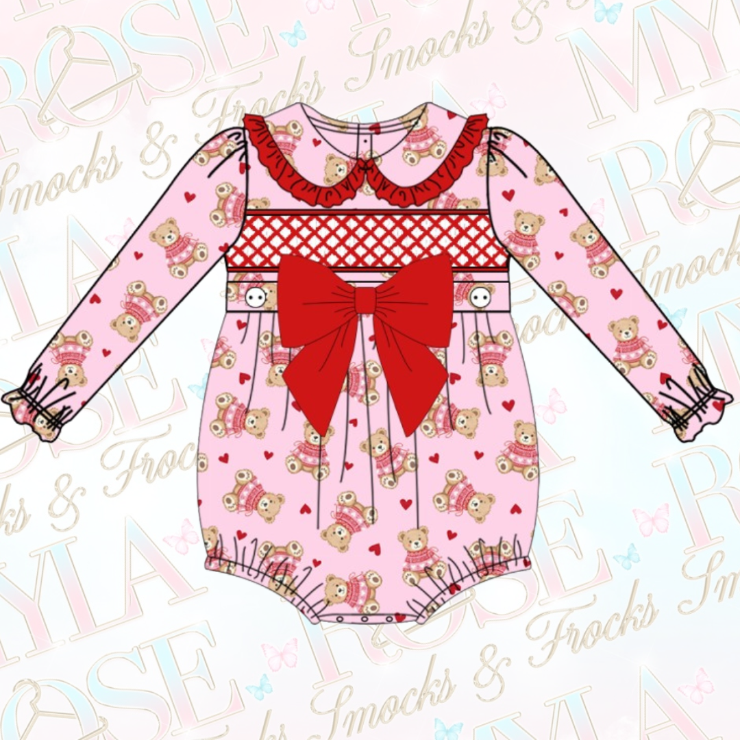 Pink Teddy Exclusive Smocked Romper (Pre Order)