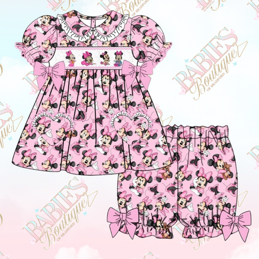 Pink Minnie Mouse Smocked Pyjama Set