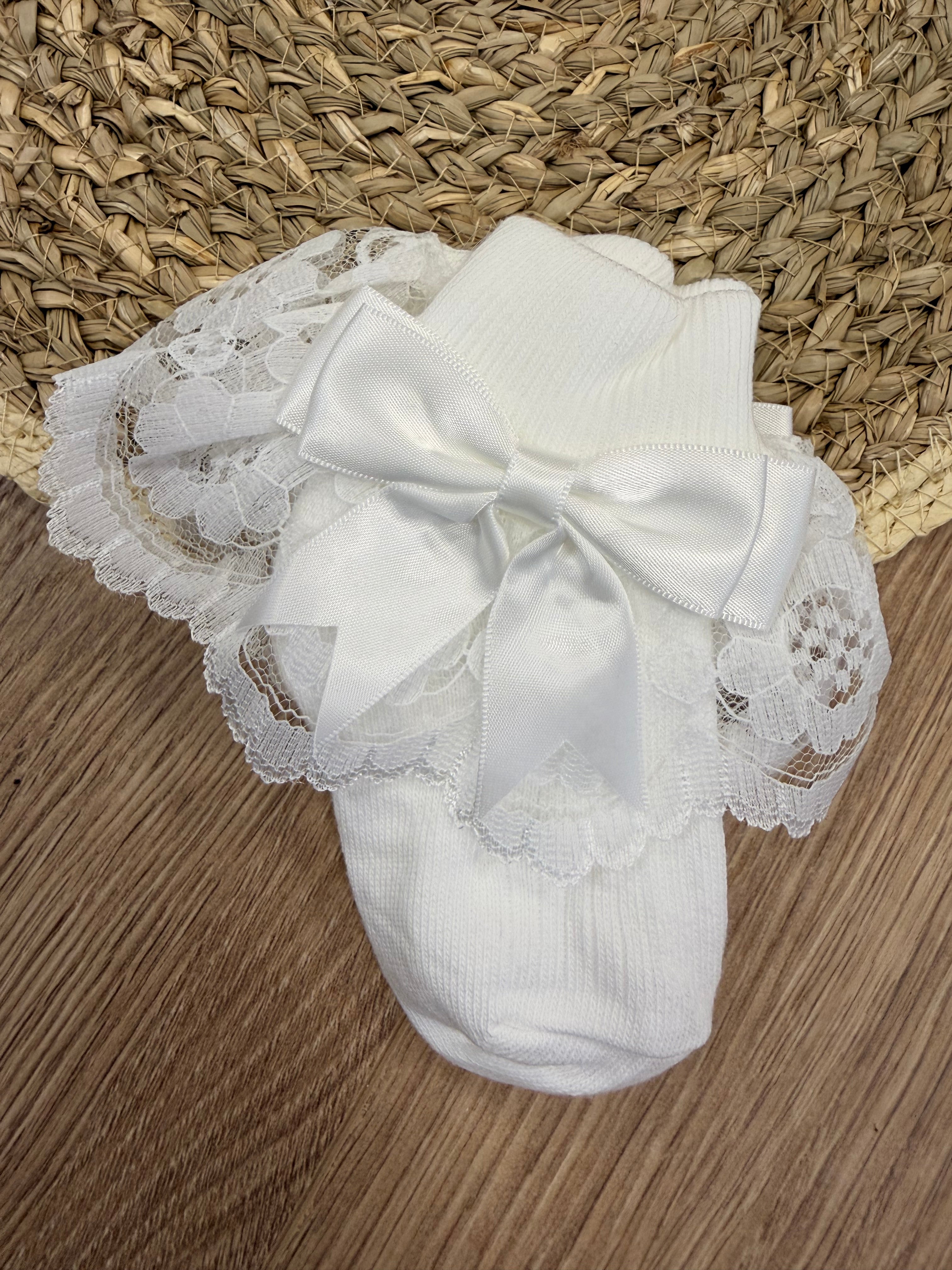 White Lace Frill Bow Socks