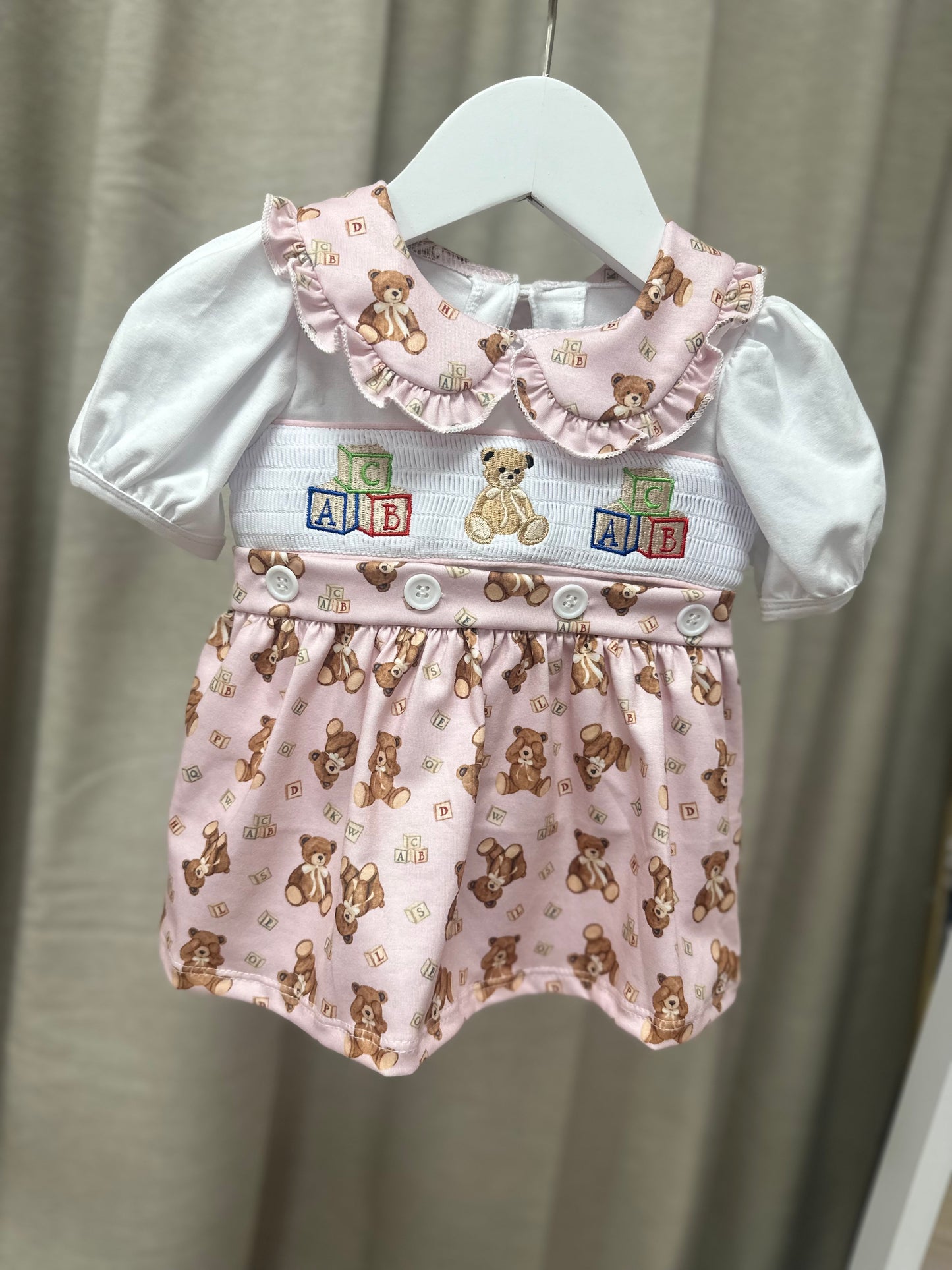 Pink Teddy Smocked Skirt Set