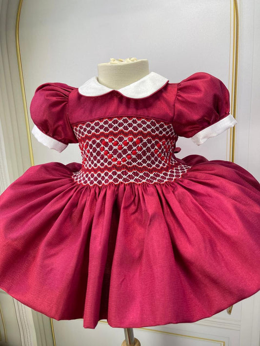 Valencia Shimmer Heart Hand Smocked Dress With Knickers & Hair Accessories (Pre Order)