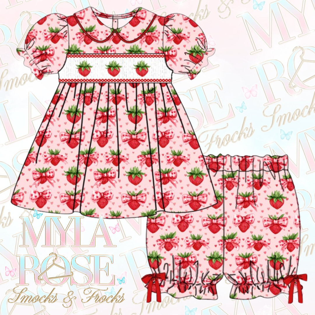 Girly Strawberry Season Exclusive Smocked Dress Set (Pre Order)