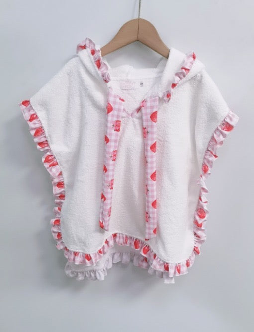 Gingham Strawberry Girls Towelling Robe