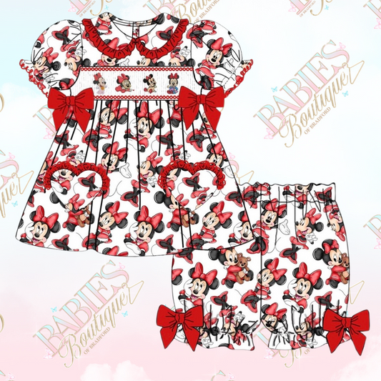 Red Minnie Mouse Smocked Pyjama Set