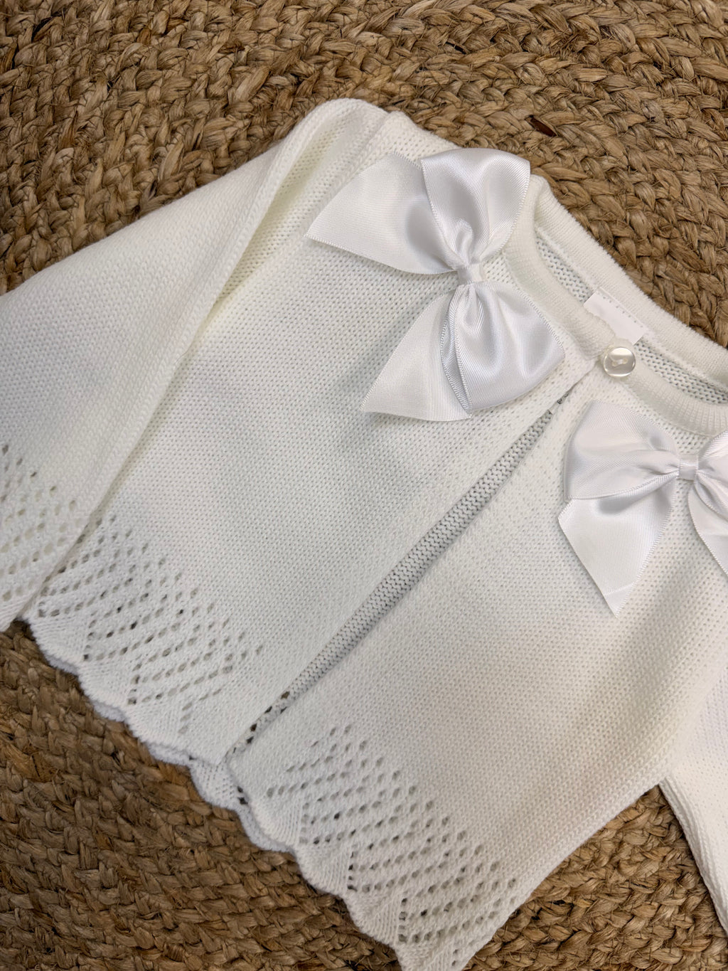 White Knitted Double Bow Cardigan