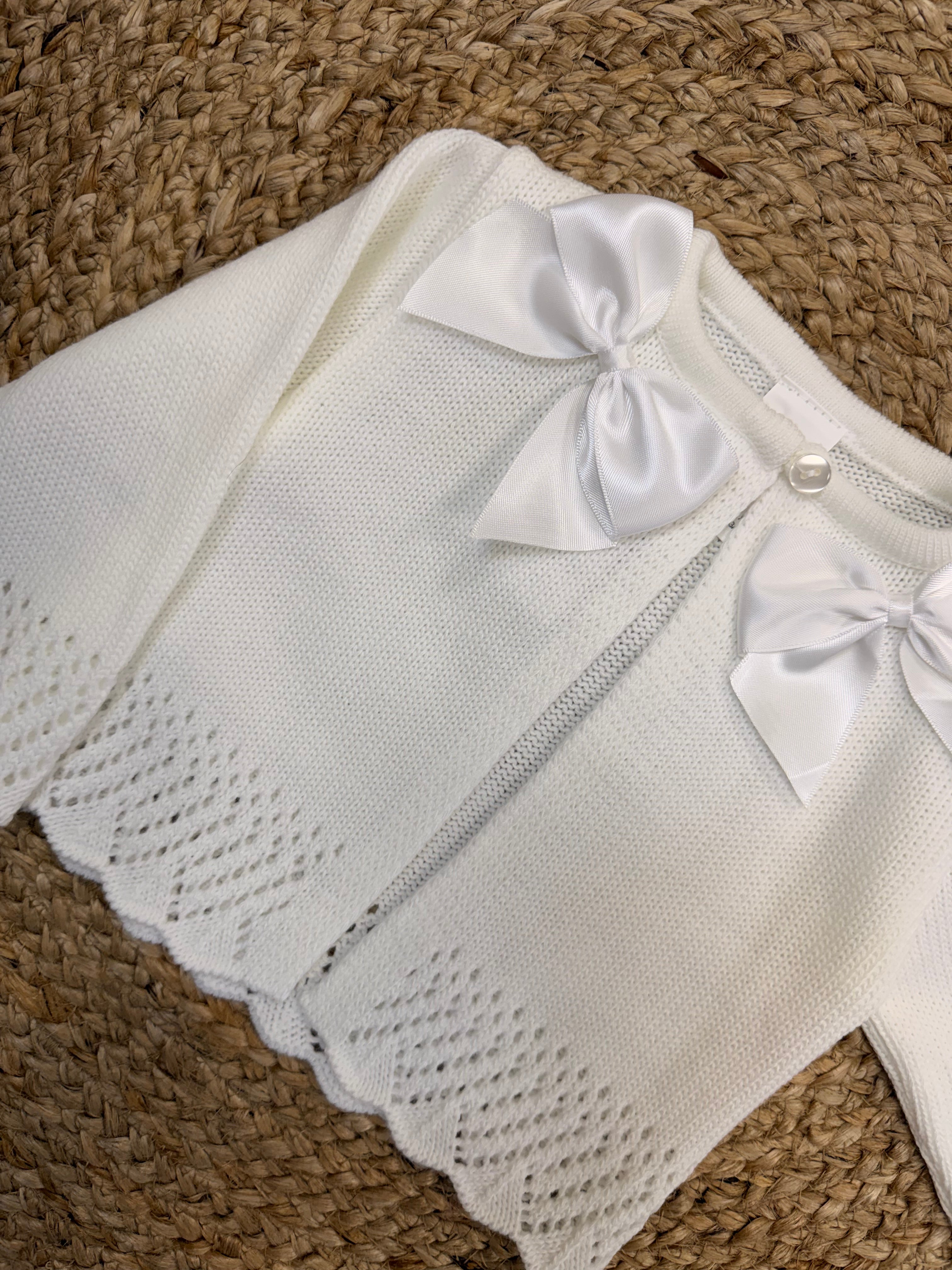 White Knitted Double Bow Cardigan