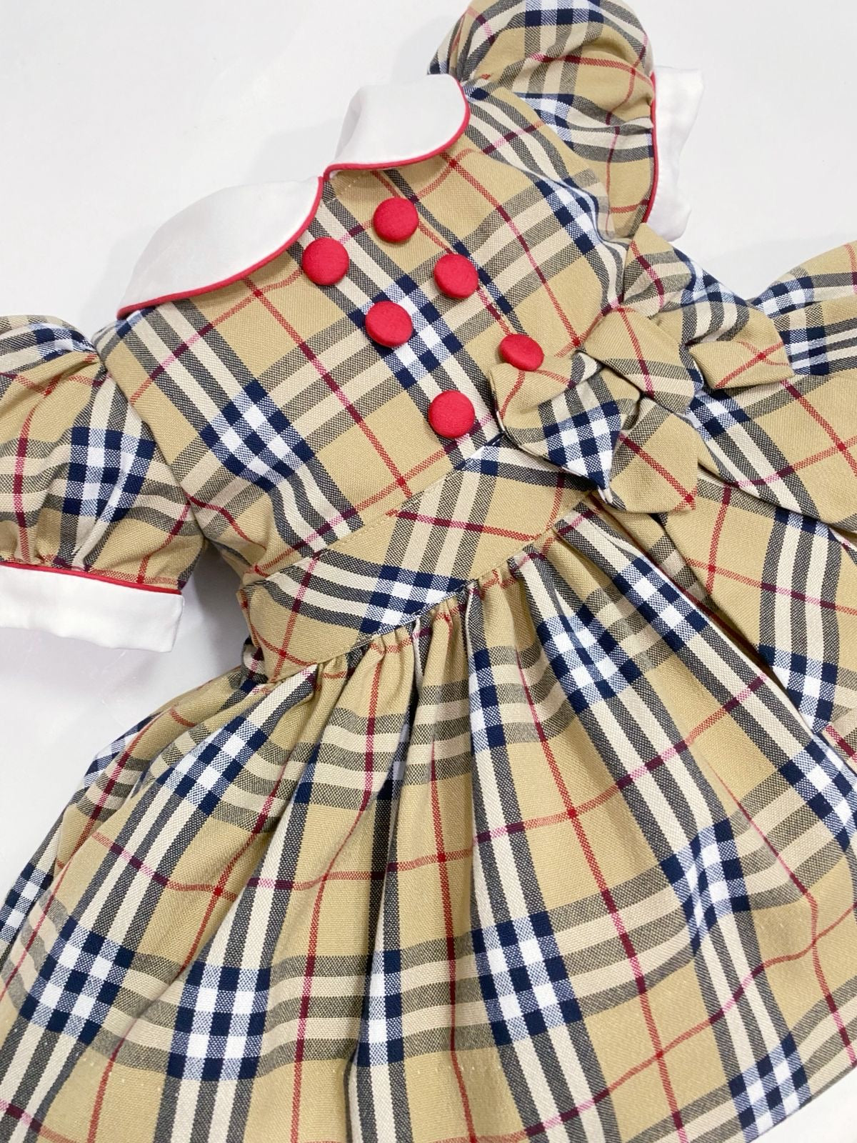 Beige Tartan Classic Dress With Knickers & Hair Accessories (Pre Order 2 Weeks Delivery)