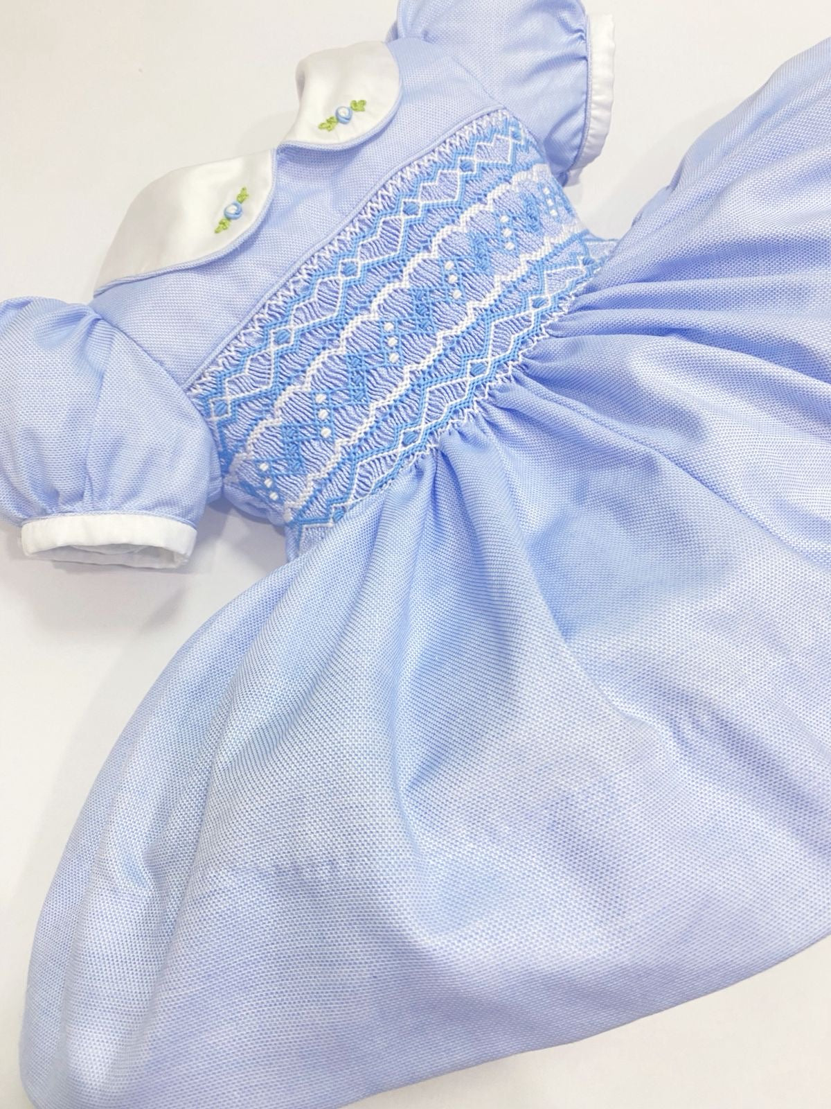 Cindy Blue Hand Smocked Dress With Knickers & Hair Accessories