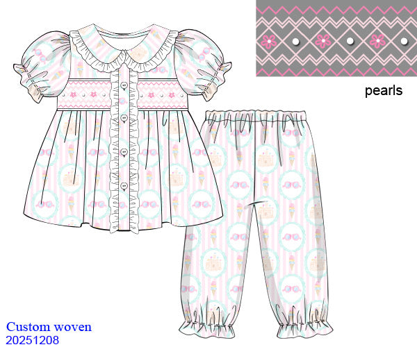 Summer Holidays Girls Hand Smocked Pearl Pyjamas (Pre Order)
