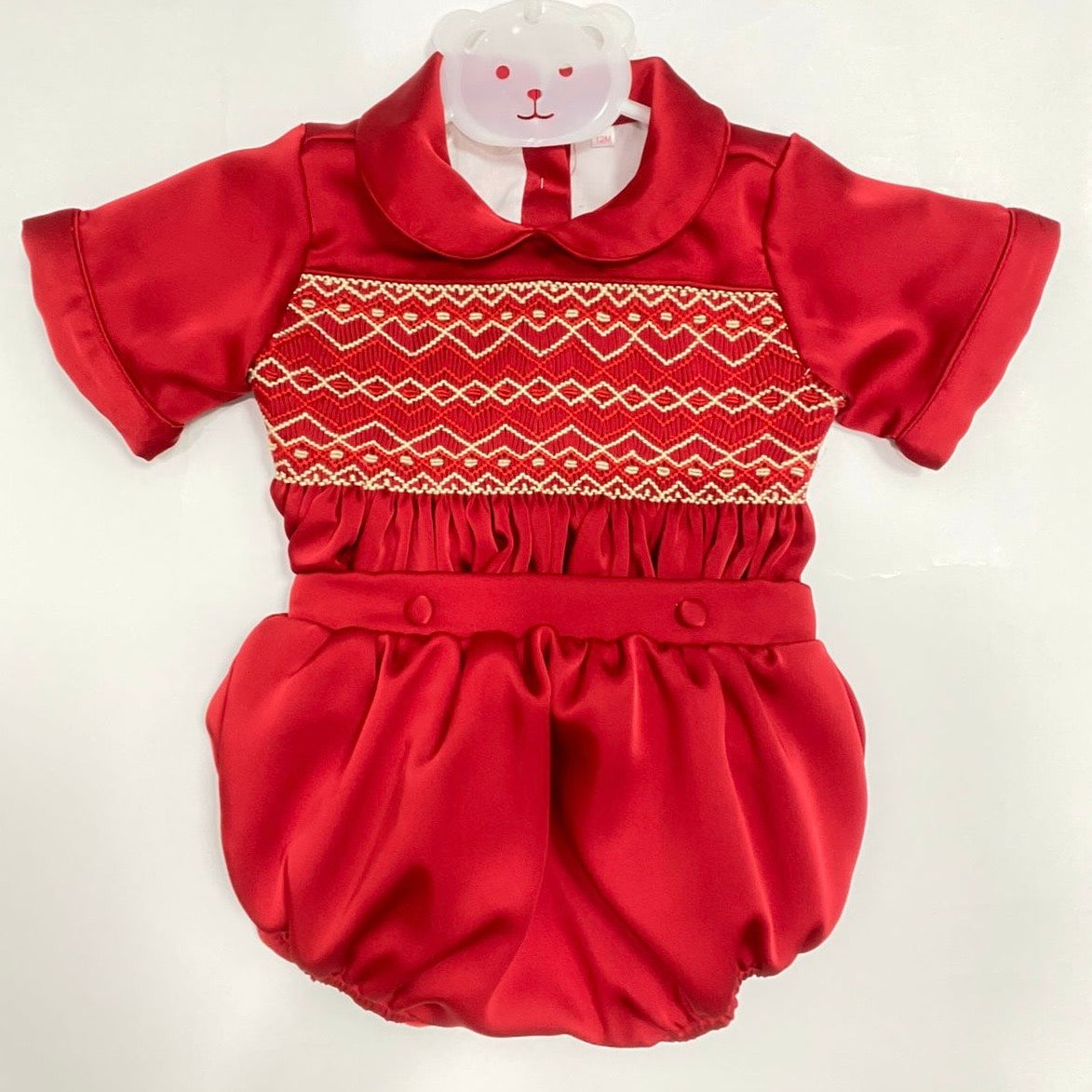Noel Luxe Boys Red Exclusive Smocked Two Piece Romper