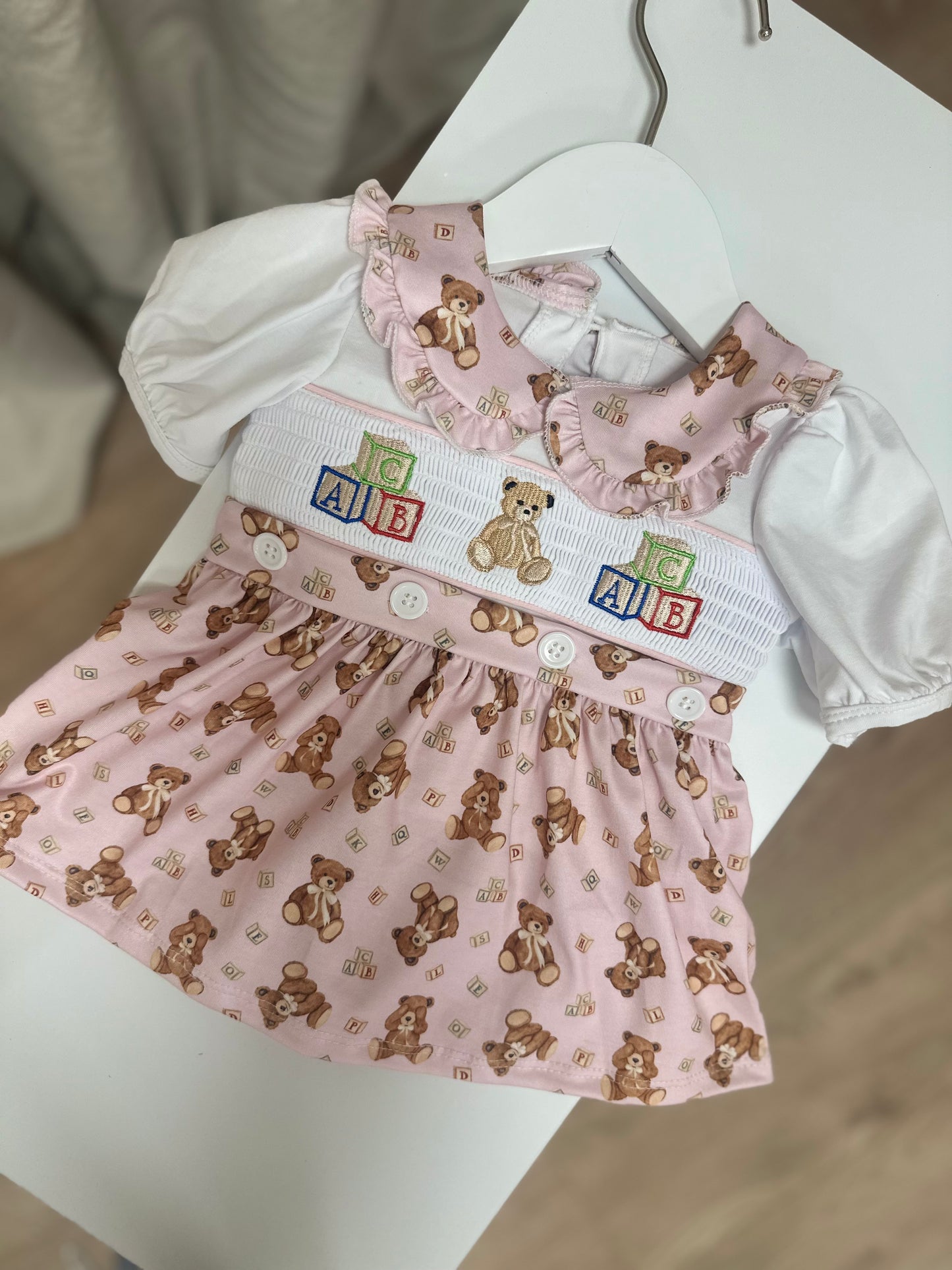 Pink Teddy Smocked Skirt Set