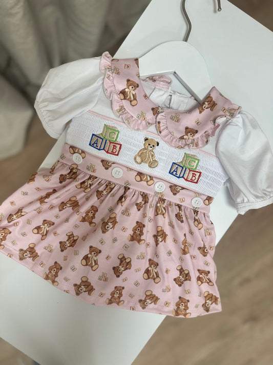 Pink Teddy Smocked Skirt Set