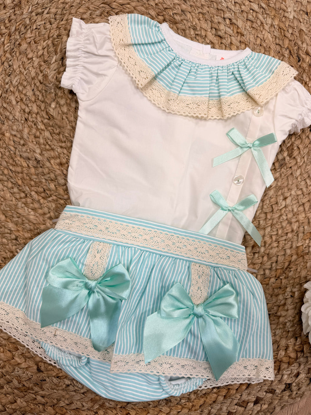 Mint Striped Bow Bloomer Set