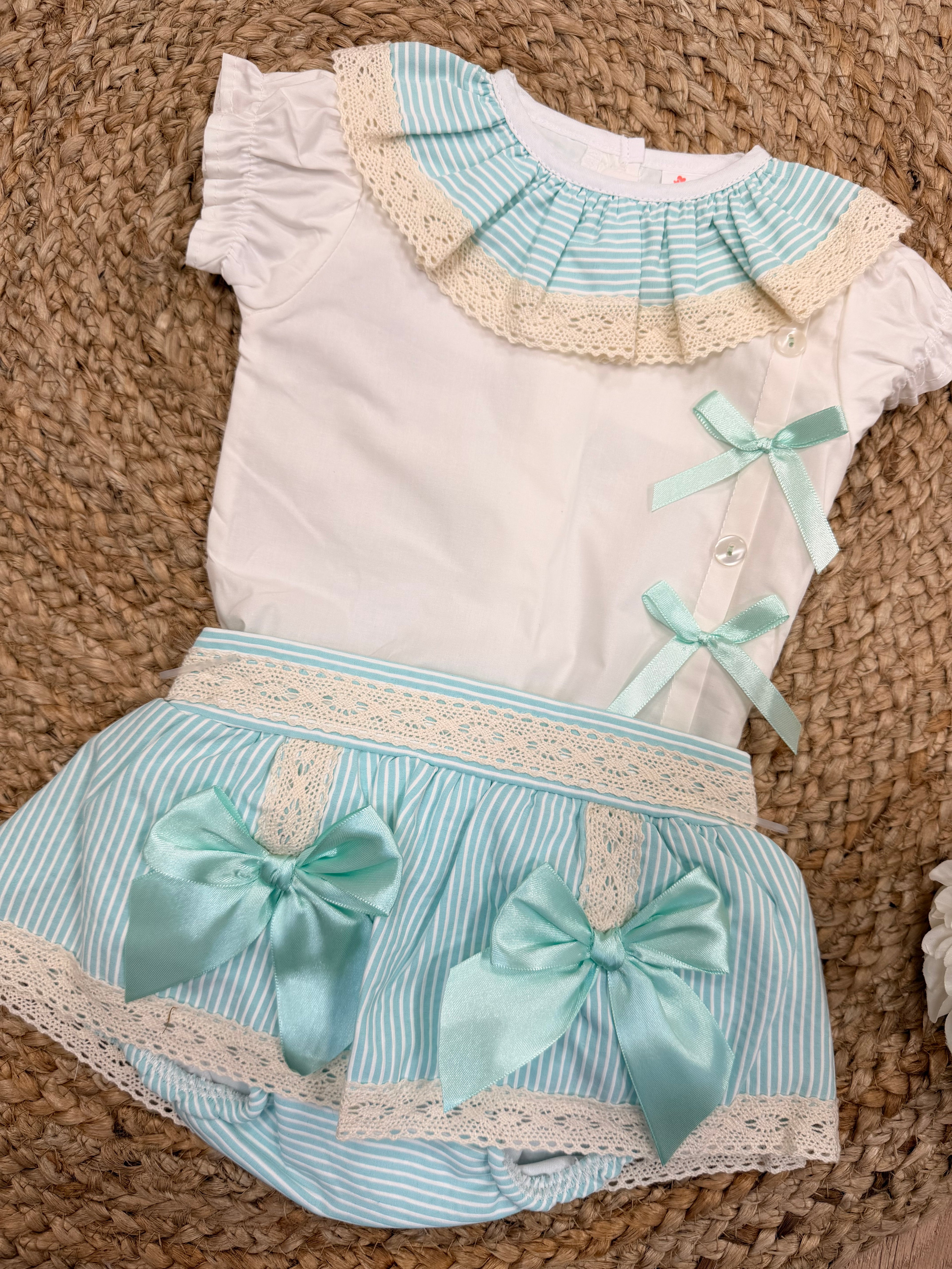 Mint Striped Bow Bloomer Set