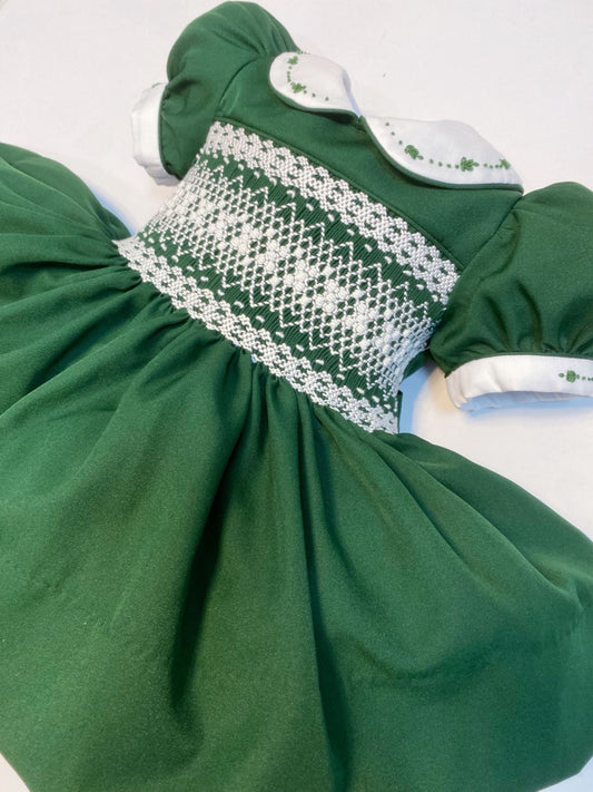 Willow Green Hand Smocked Dress With Knickers & Hair Accessories