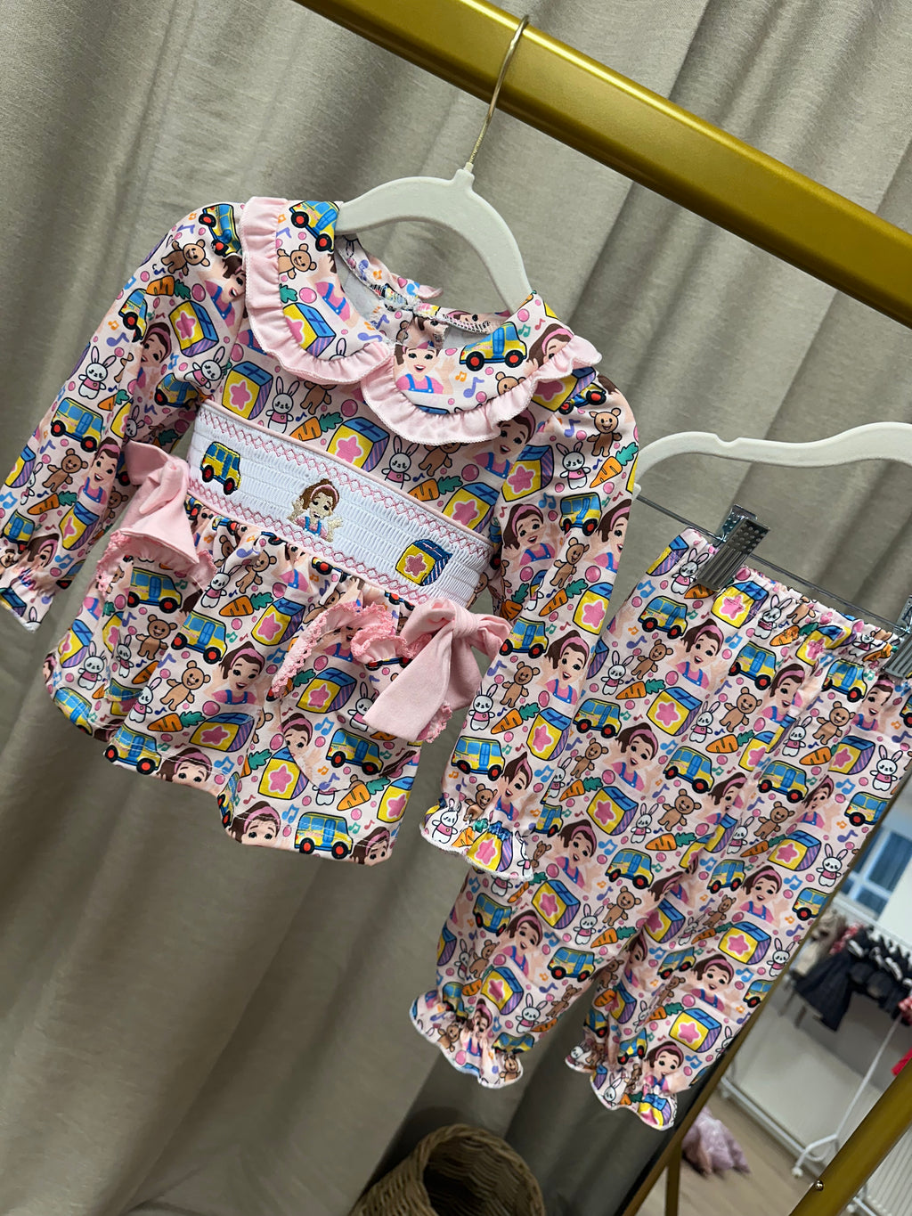Pink Mrs Rachel Long Sleeve Exclusive Smocked Pyjamas