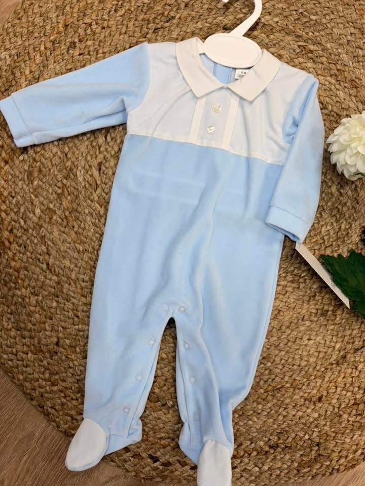 Baby Blue Velour Baby Grow