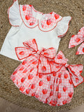 Gingham Strawberry Girls Bubble Skort Set