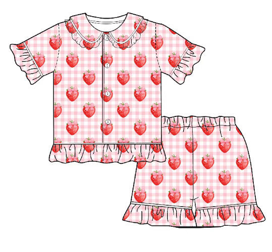 Gingham Strawberry Girls Short Sleeve Pyjamas (Pre Order)
