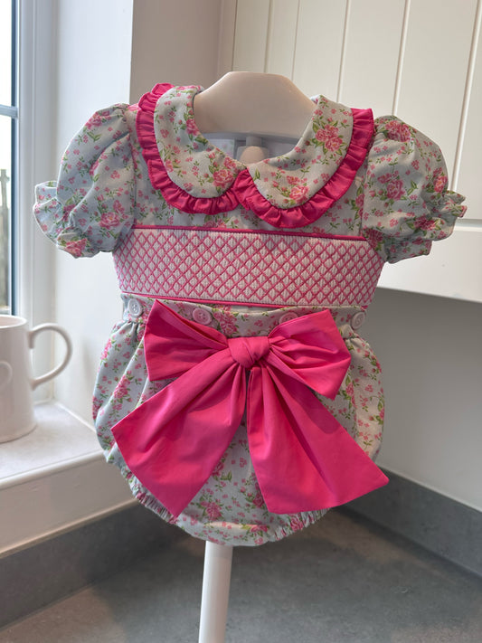 Fuschia Floral Exclusive Smocked Romper (Pre Order 5-6 Weeks Delivery)