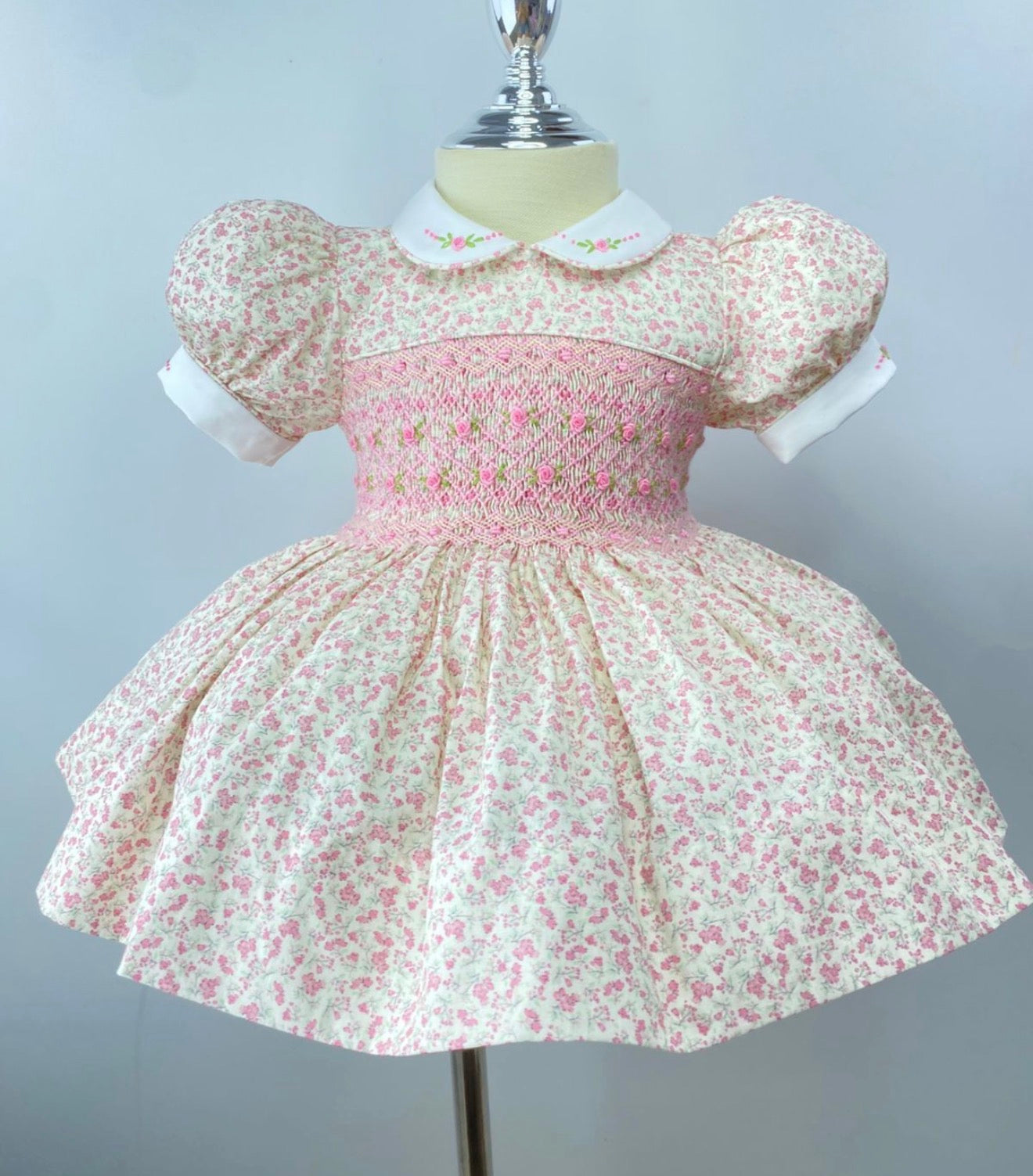 Luvella Floral Hand Smocked Dress With Knickers & Hair Accessories (Pre Order)