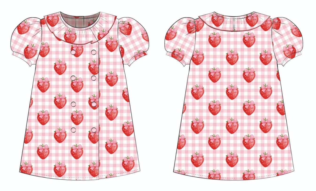 Gingham Strawberry Girls A Line Dress & Knickers