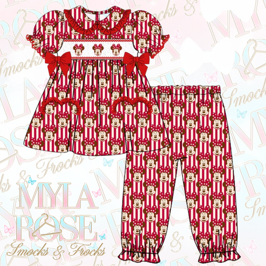 Striped Girls Minnie Mouse Exclusive Smocked Pyjamas (Pre Order 6-7 Weeks Delivery)